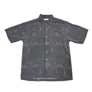 Vintage Tommy Bahama 100% Silk Button-Up Shirt Men's XL Gray Cocktail Print